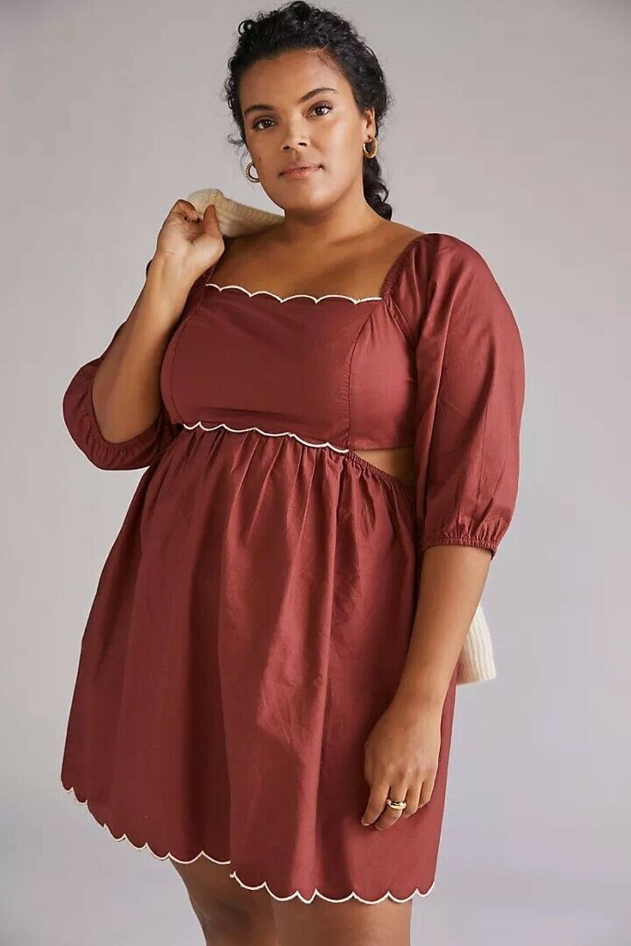 New Anthropologie Forever That Girl Scalloped Mini Dress $160 PLUS 1X  Wine